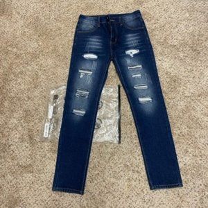 Plain Pocket Denim Skinny Straight Leg Distressed Fashion Jeans – 30X29 …